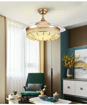 

Luxury 42 Inch ceiling fans with light gold color home fan lamp remote control gold Crown style ceiling fan lamp for living room