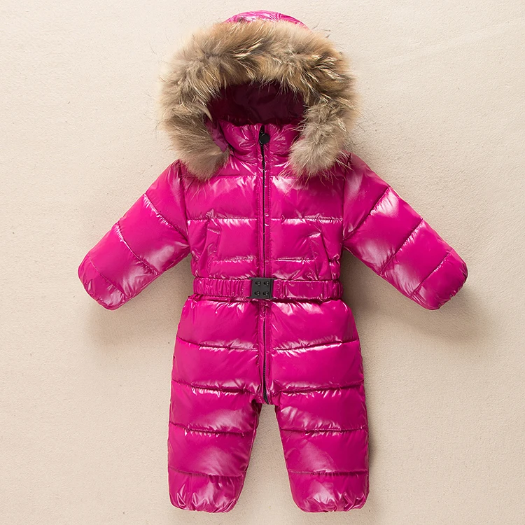 Модная зимняя одежда для малышей детский комбинированный пуховик длинное зимнее пуховое пальто для мальчиков теплый плотный костюм для девочек воротник из 90% утиного пуха с мехом - Цвет: Фиолетовый