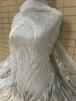 

bridal embroidered net lace fabric good selling nigerian lace fabric JIANXI.C-398801 with sequins for wedding dress