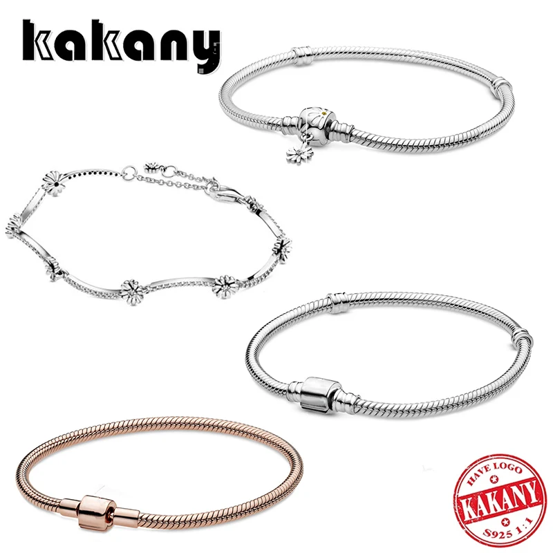 

2020 New High-quality 925 Sterling Silver Carved Daisy Flower Snake Chain, Original Exquisite Girl Bracelet