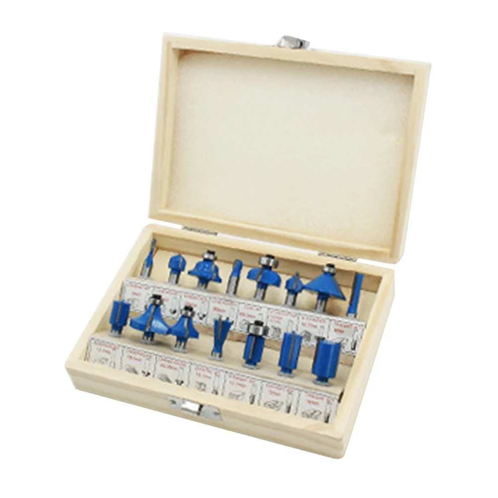 15pcs 1/4 Inch Shank Flush Trim Milling Cutter Set Woodworking Tools Tipped Trimmer Portable Bearing With Box Router Bit