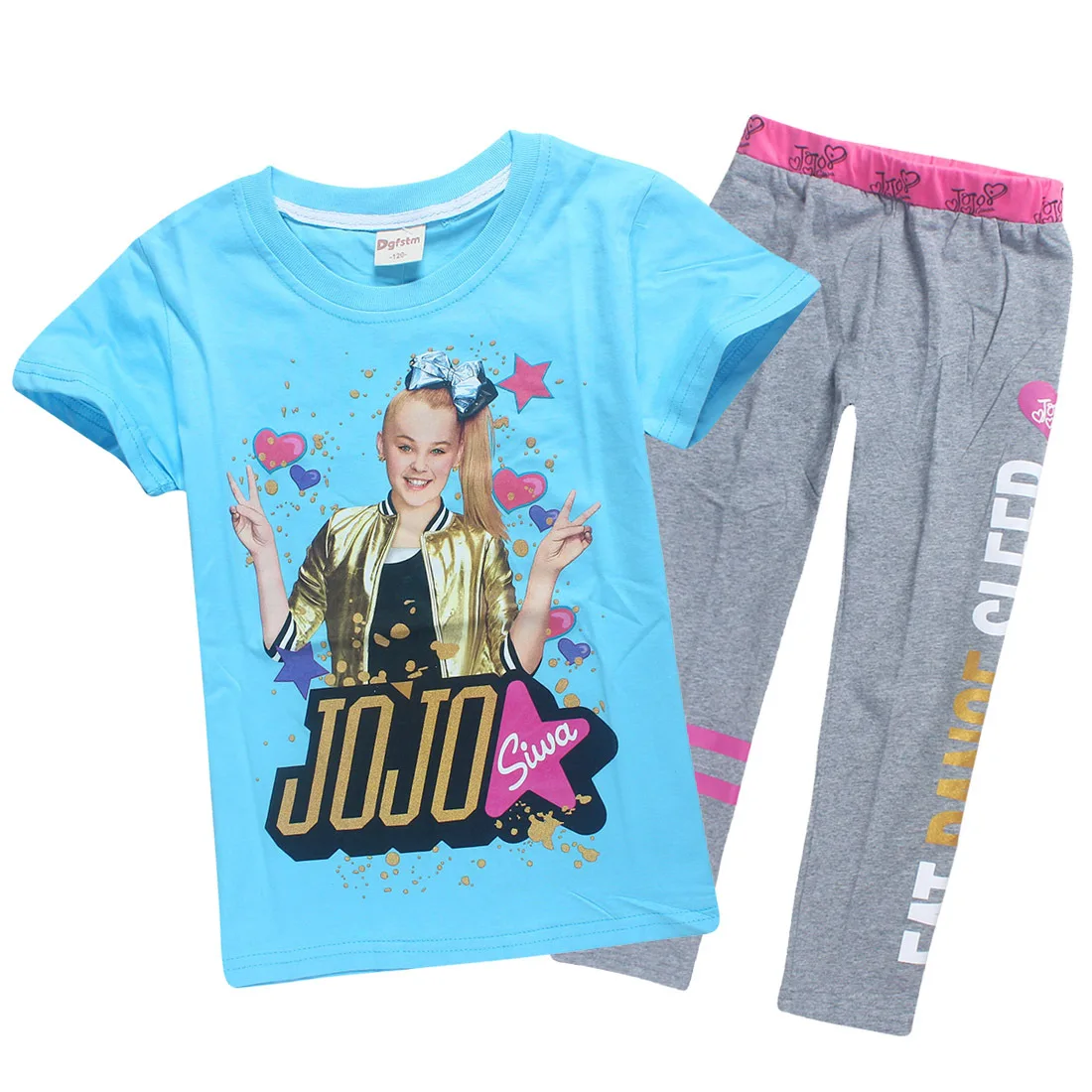 Летние синие детские футболки с героями мультфильмов JOJO SIWA хлопковые футболки с круглым вырезом для маленьких девочек комплекты с