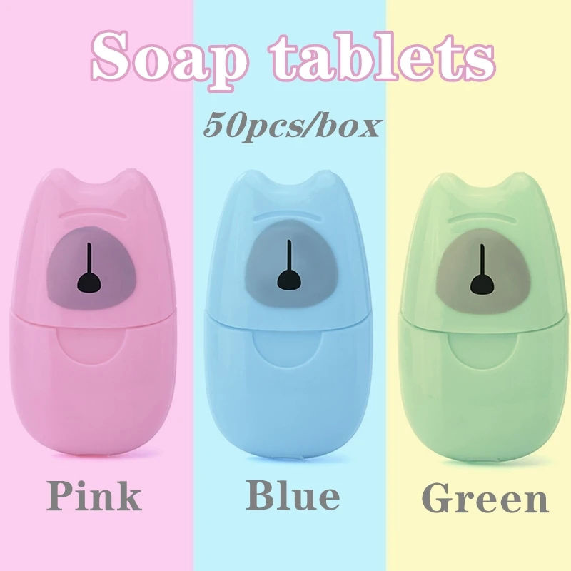 

50pcs/box Portable Washing Hand Wipes Bath Travel Scented Slice Sheets Foaming Box Paper Soap Wholesale Drop Shipping Colorful