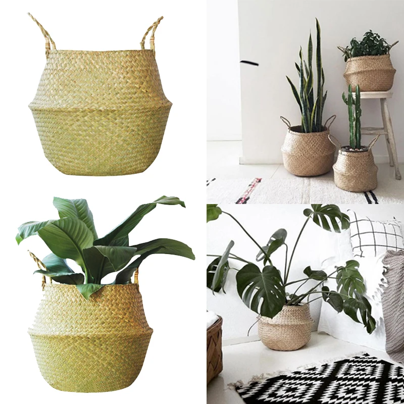 Ручная сумка Willow Grass Weave портативный шоппинг прочные цветочные горшки тканые ручные игрушки для хранения Складная корзина деревянный цвет