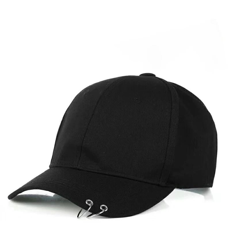 

New style spring autumn cotton unisex solid color BTS hoop decorate unique Breathable street dance fashion sunblock baseball cap