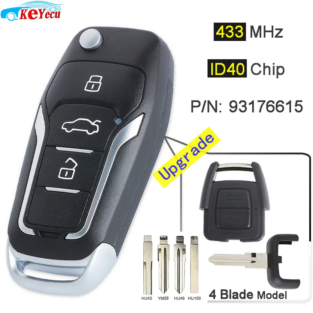 KEYECU 433 МГц ID40 чип 93176615 Модернизированный флип 2 шт. дистанционного брелока для Opel Astra G Zafira B HU43/YM28/HU46/HU100 лезвие