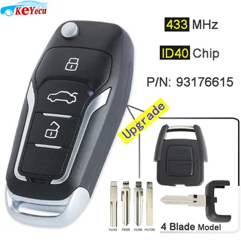 

KEYECU 433MHz ID40 Chip 93176615 Upgraded Flip 2 pcs Remote Key Fob for Opel Astra G Zafira B HU43/ YM28/ HU46/ HU100 Blade