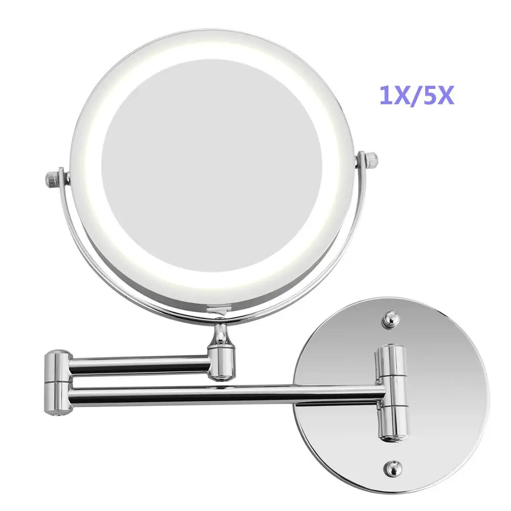 7 дюймов спальня или ванная комната настенный макияж зеркало, 1X& 10X увеличительное двойное зеркало, сенсорная кнопка регулируемый светодиодный светильник - Цвет: 5X