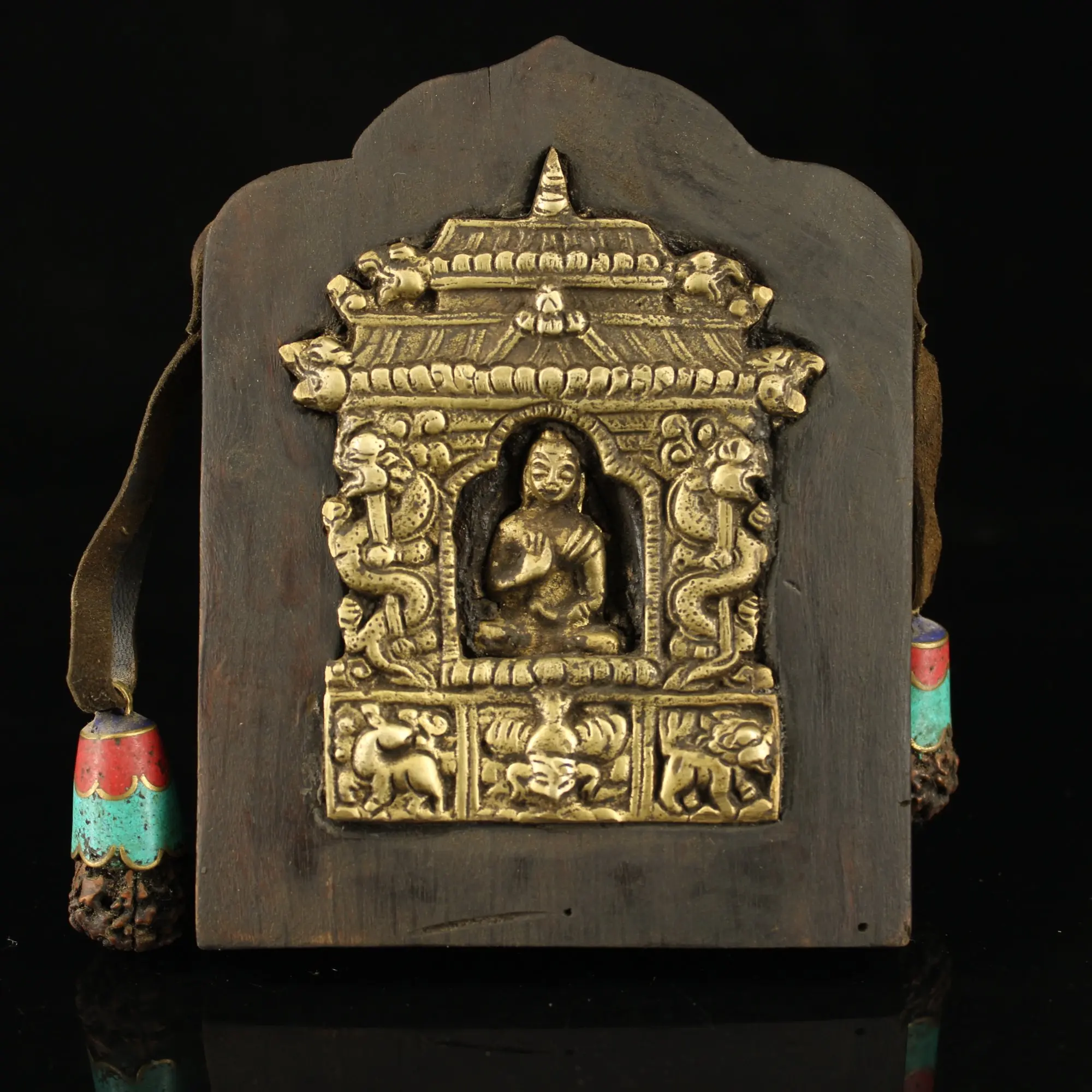 

5"Tibetan Temple Old wood mosaic Bronze Vajrasattva statue Buddhist altar box thangka amulet Dharma Exorcism Town House