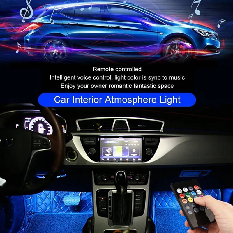4x DC12V 9 светодиодный RGB для внутреннего оформления автомобиля ног полосы легкое Зарядное устройство USB Декор лампы автомобиля с дистанционным управлением