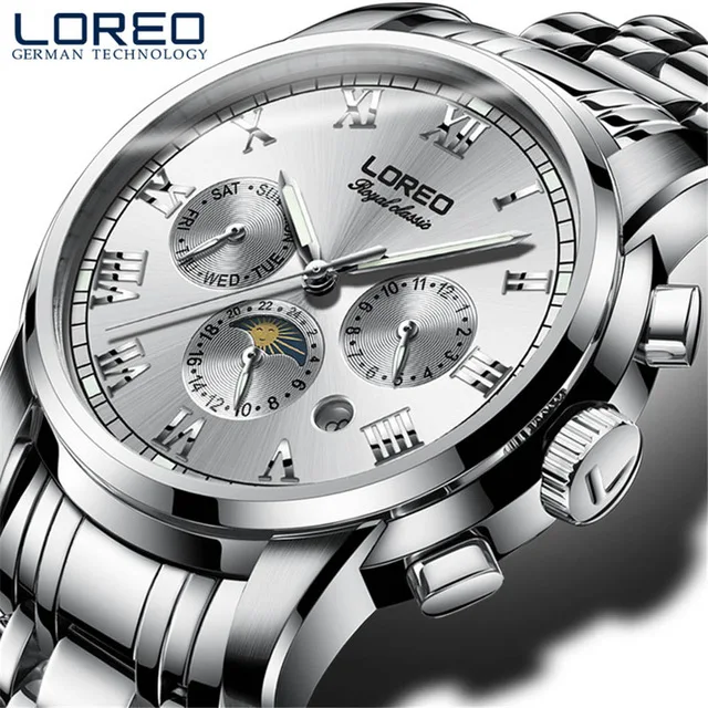 Luxury Brand Moon Phase Men Automatic Mechanical Swimming Waterproof Watch Sapphire Crystal Steel Luminous Business Wristwatch - Цвет: 4
