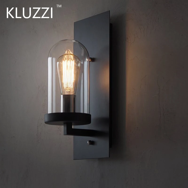 KLUZZI американский кантри промышленный Ретро стиль кованого железа стекло led настенный светильник ing для прихожей ресторана Лофт бар светильник