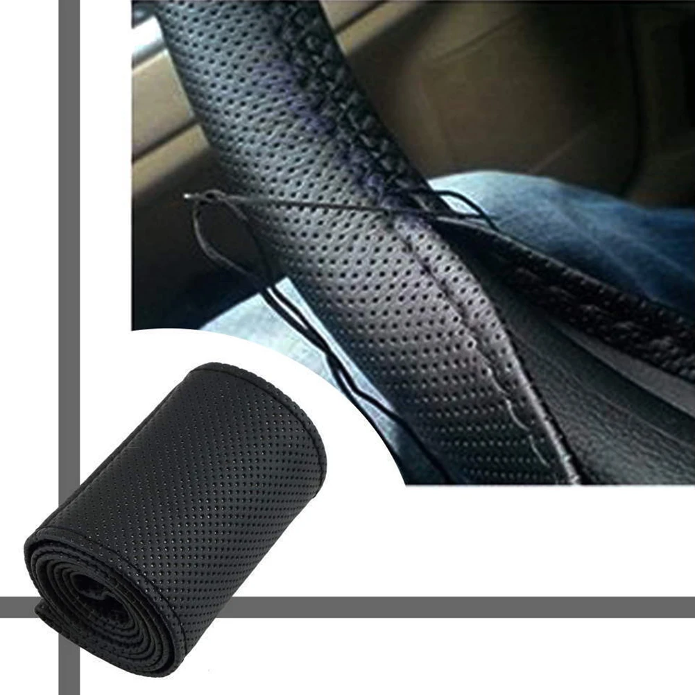 DIY Car-Styling Auto PU Leather Car Steering Wheel Covers With Needles and Thread Interior accessories Black 37-38cm | Автомобили и