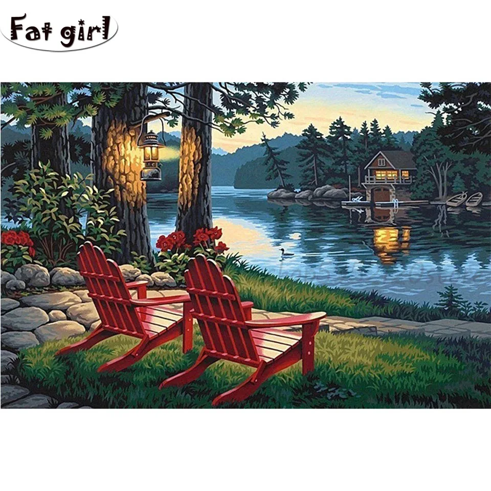 Алмазная картина красное кресло озеро полное сверление вышивка мозаика