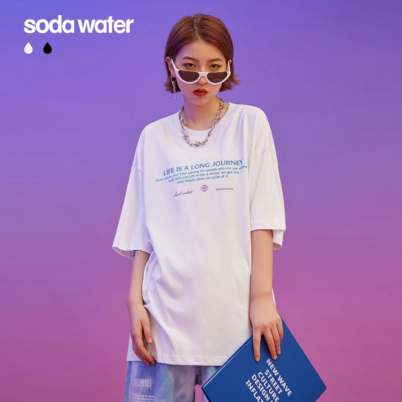 Женская футболка SODAWATER хлопковая Футболка большого размера свободная
