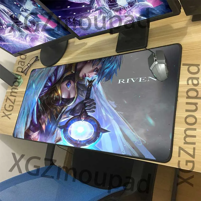  XGZ Customized Large Gaming Mouse Pad Black Lock Edge Cartoon Big Breast Girl Riven Computer Table 