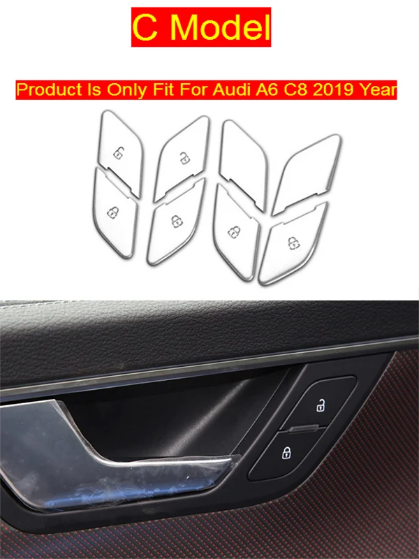 C Model Silver A6 C6 Автомобильный Стайлинг для Audi A4 B9 A5 Q3 Q5L A6 C8 дверные переключатели разблокировки Декоративные Чехлы наклейки отделка интерьера авто аксессуары - Название цвета: C Model Silver A6 C6