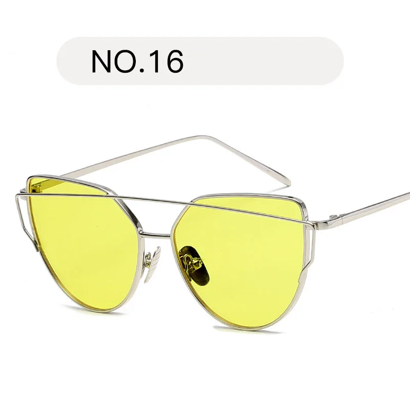 MUSELIFE брендовые дизайнерские солнцезащитные очки кошачий глаз женские винтажные металлические отражающие очки для женщин зеркальные ретро очки Oculos De Sol Gafas - Цвет линз: 16-Silver Yellow