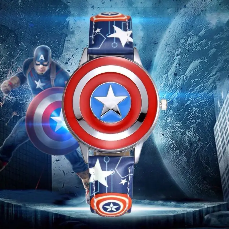 

Marvel Children Kid Watch Quartz Avengers Super Hero America Captain Bracelet Leather Wristwatches Boy's Gift