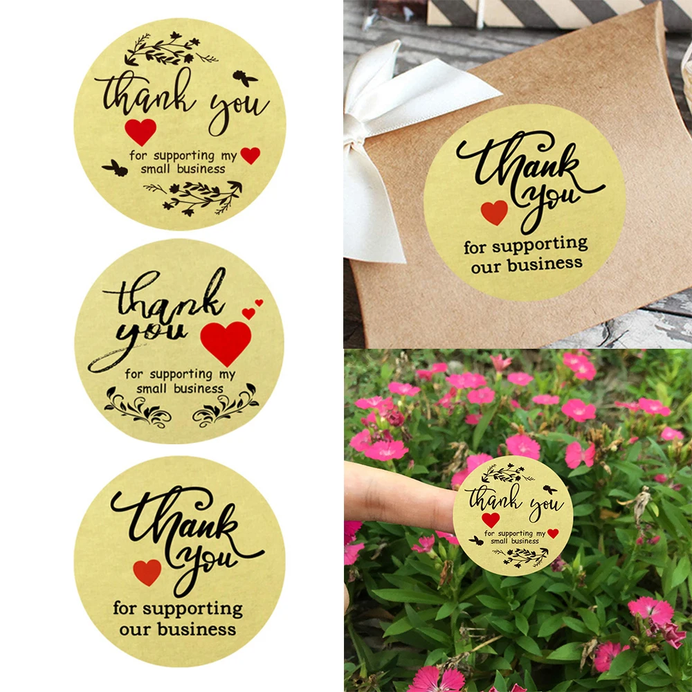 

500pcs/roll 3.8cm Thank You for Support My Business Stickers Kraft Paper Red Love Lables DIY Gift Decoration Planner Stickers