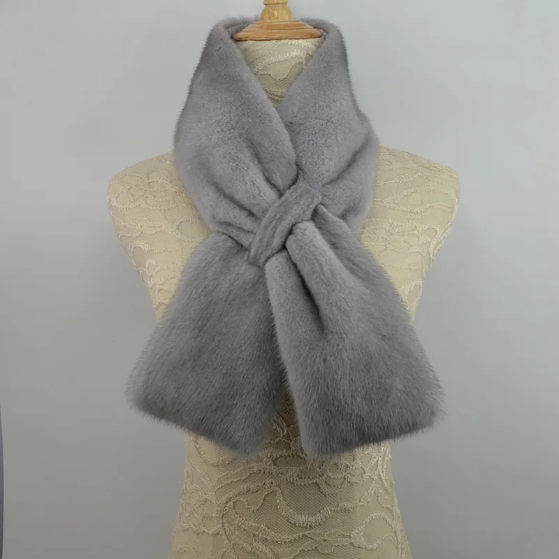 Натуральный мех норки шарф из вельвета с отделкой под куницу кожаный меховой платок меховой воротник женский шарф Зимний универсальный сплошной цвет - Цвет: silver grey