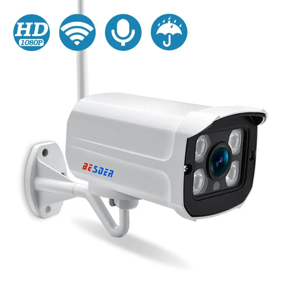 BESDER аудио Wi Fi камера 1080P ONVIF Беспроводная сигнализация Push iCsee P2P 2MP CCTV Bullet наружная IP