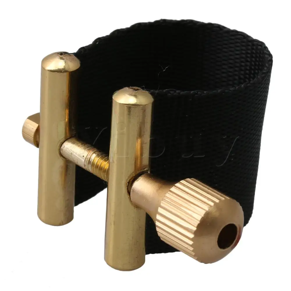 Yibuy 64x25,6 мм саксофон запасные части тенор саксофон мундштук ligature - Цвет: Black and Golden