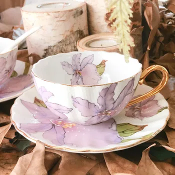 

Flower Bone China Coffee Cup and Saucer Set Afternoon Tea Flower Tea Cup Ceramic Mug Tazas Para Cafe Expresso Cup Bb50