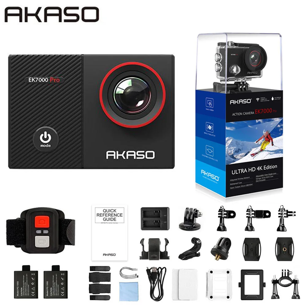 Экшн камера AKASO 4K EK7000 Pro сенсорный экран регулируемый угол обзора до 40