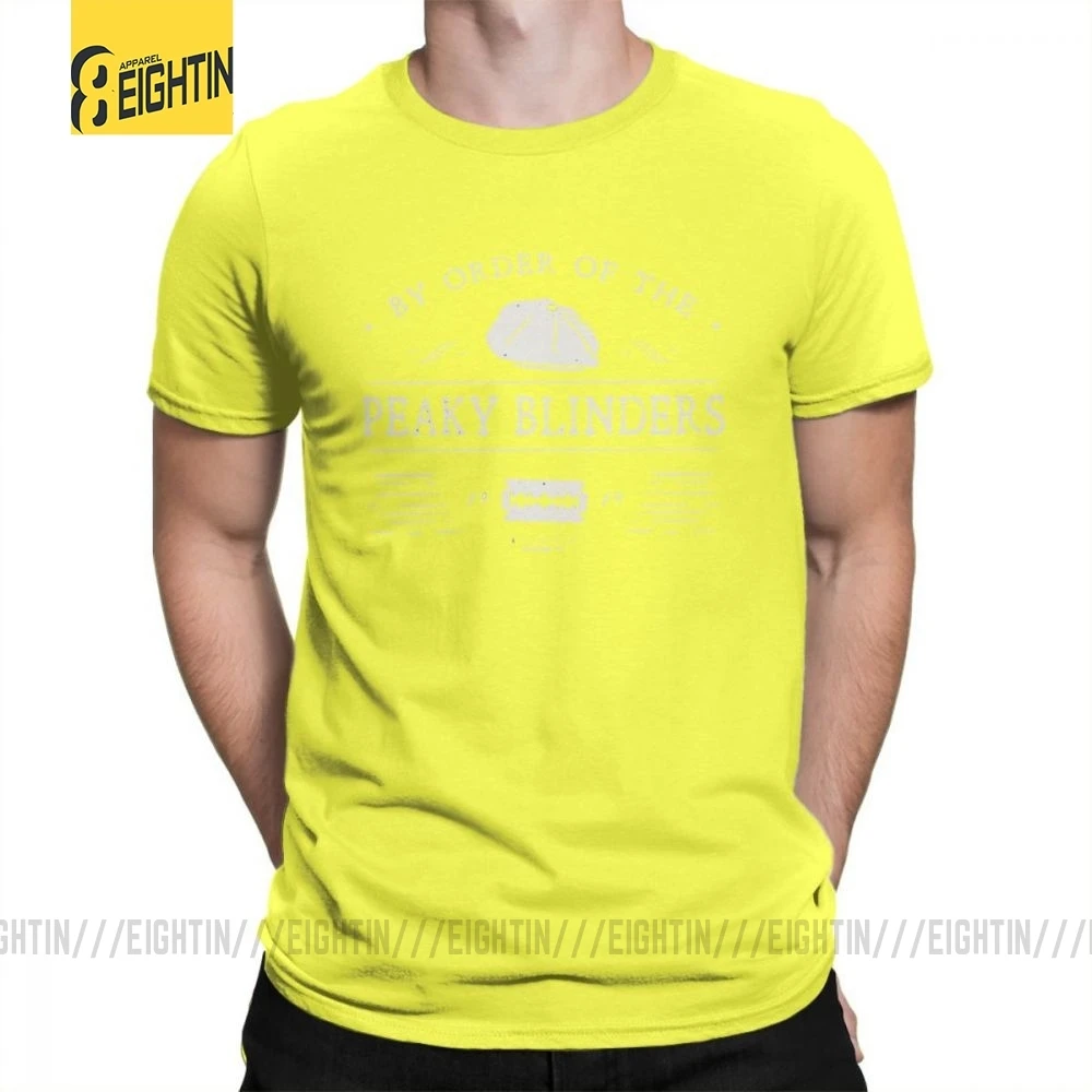 По заказу The Peaky Blinders мужские крутые принтованные футболки с круглым вырезом размера плюс футболки с коротким рукавом футболки хлопок - Цвет: Цвет: желтый