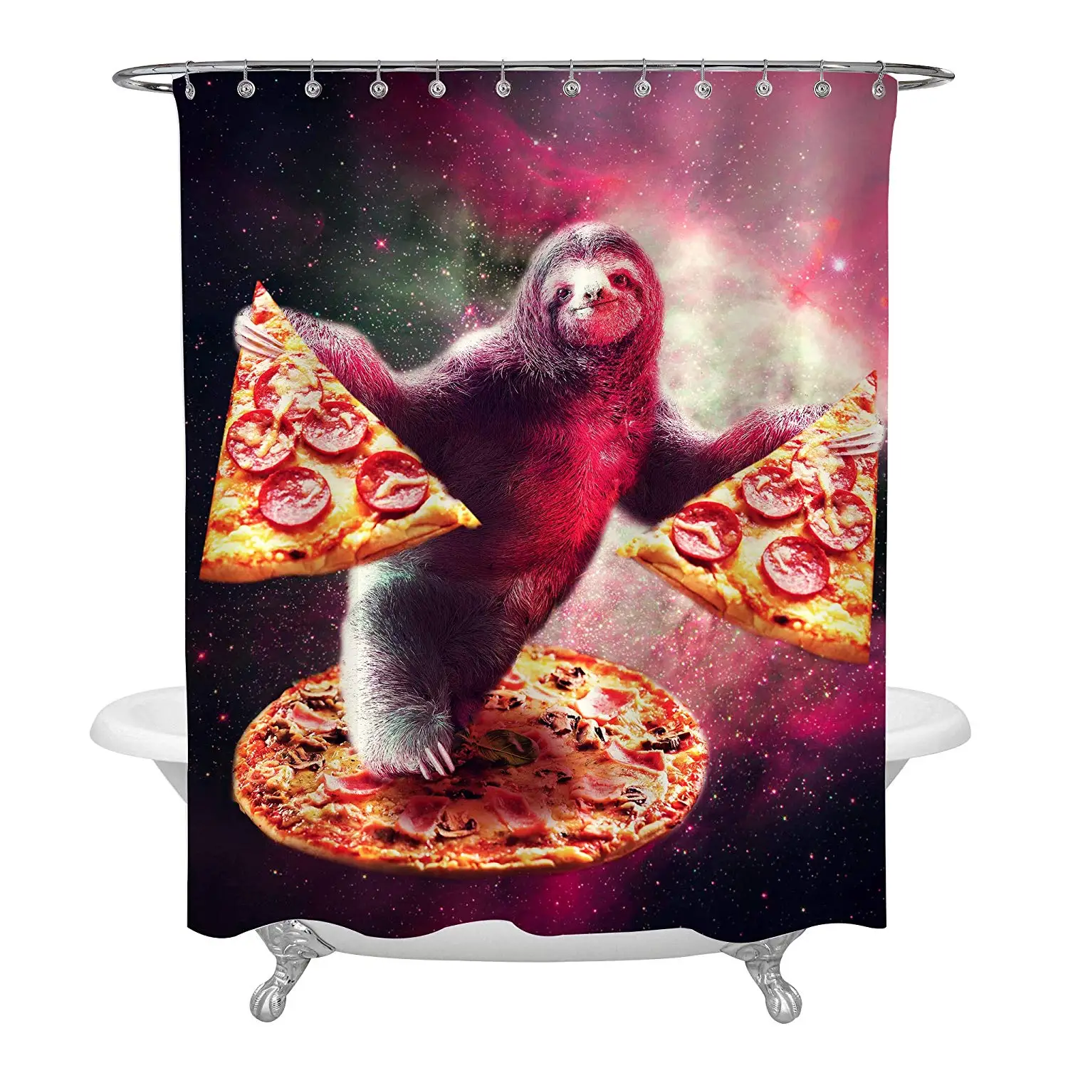 Funny Sloth Colorful Galaxy Moon Stars Waterproof Fabric Shower Curtain Set 72" 