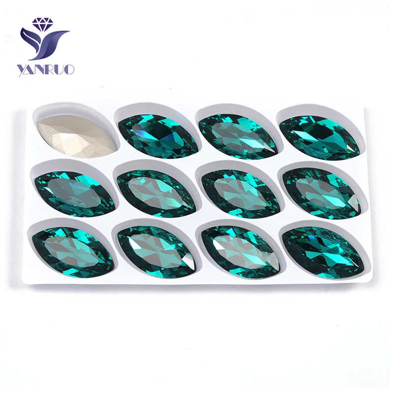 YANRUO 4227 Navette Blue Zircon Glass Sewing Crystal Sew On Strass Claws Stones With Pointback Rhinestones For Clothes | Дом и сад