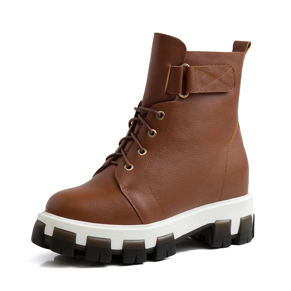brown Plus Size 34-43 New Boots Women Shoes Winter New Genuine Leather Boots Women Military Casual Martin Boots Women Wool Snow Boots - Цвет: brown
