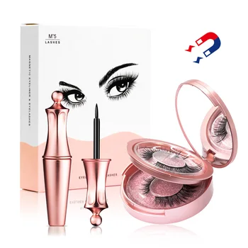 

False mink Eyelashes Magnetic Eyelashes & Fast Dry Magnet Eyeliner &Tweezers Set 5 Magnet Mink Lashes Natural Magnetic Lashes