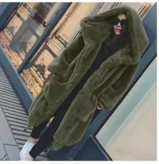 ArmyGreen Пальто с мехом и искусственным мехом, зимняя теплая Модная женская куртка с капюшоном, новинка, большой размер, повседневное женское меховое пальто, верхняя одежда, NUW719 - Цвет: ArmyGreen