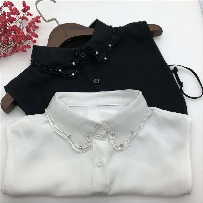 

New Style Thin Fake Collars Women Chiffon Handmade Beaded Removable Blouse Kraagie Nep Faux Cols Female False Collar