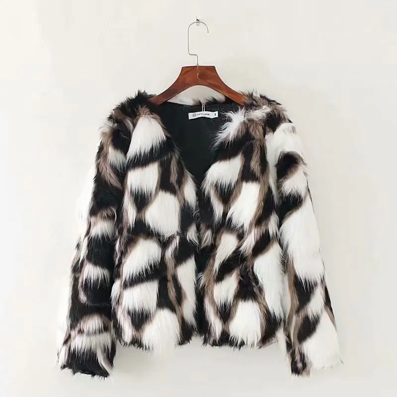 

2019 Winter New Style Western Style Simple Versatile Mixed Colors Cardigan Furry Coat