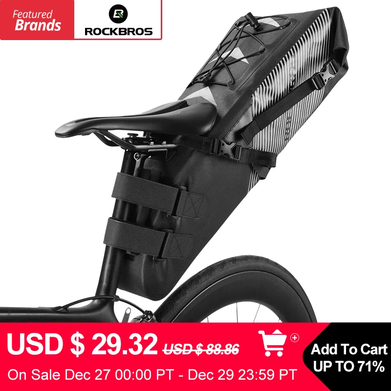 Sale ROCKBROS Bike Bag Waterproof Reflective 10L Large Capacity Saddle Bag Cycling Foldable Tail Rear Bag MTB Road Trunk Bicycle Bag 0