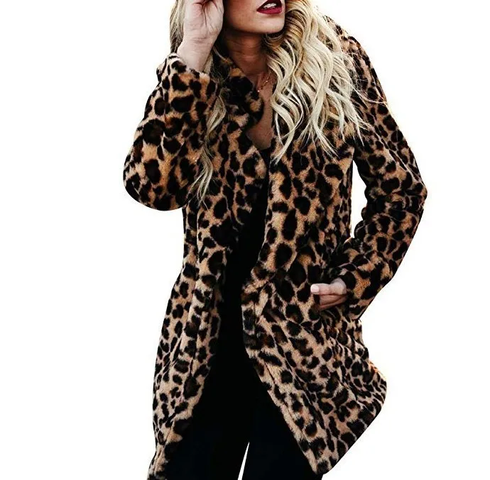 

Lapel Leopard Print Imitate Leather And Fur Baby Overcoat Loose Coat Thickening Loose Coat