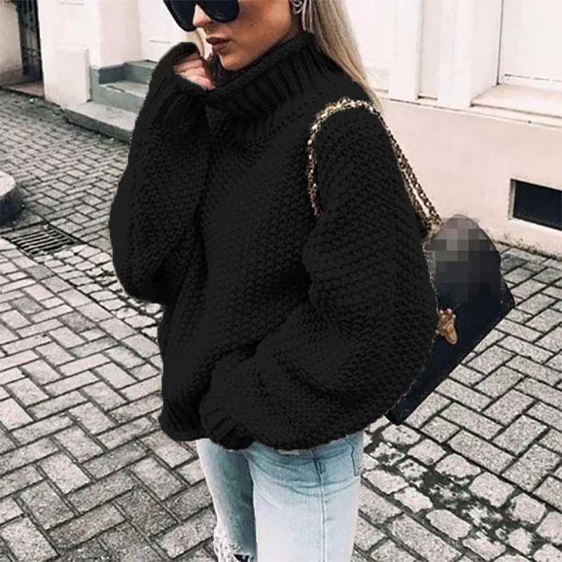 

Savabien Turtleneck Loose Casual Solid Long Sleeve Knitted Sweater 2019 Winter Warm Soft Pullover Sweaters Harajuku Outerwear