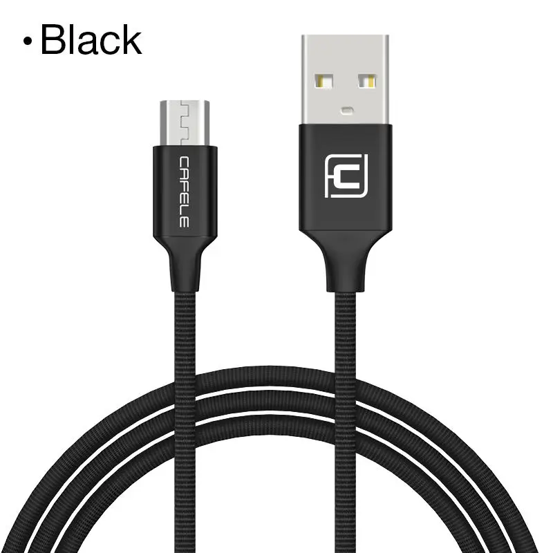 Cafele 2.4A Micro USB кабель для samsung Xiaomi huawei кабель синхронизации данных мобильный телефон зарядный кабель Android микро нейлоновый провод - Цвет: Черный