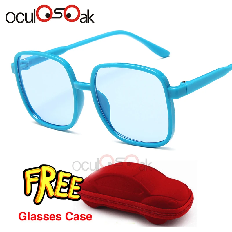 Oculosoak/крутые От 6 до 15 лет, детские солнцезащитные очки, солнцезащитные очки для детей, для мальчиков и девочек, модные очки, покрытие линз, защита с коробкой - Цвет линз: blue blue red