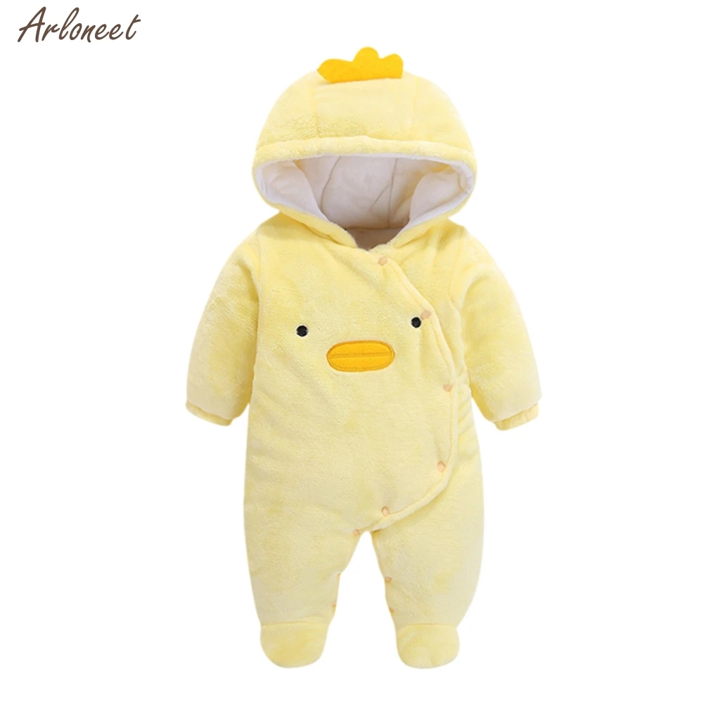 Infant Baby Boys Girls Long Sleeve Cartoon Fleece Hooded Romper Jumpsuit Boys Kids Coat Romper Fashion Newborn