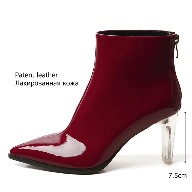 ZVQ patent leather women's crystal shoes fashion winter autumn ankle boots 7.5cm high heels booties blue red black shoes 33-41CN