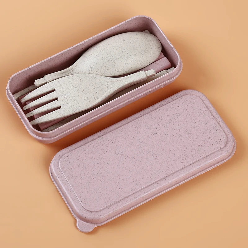 

Portable Wheat Straw Fork Cutlery Set Foldable Folding Chopsticks Cutlery Set With Box Picnic Camping Travel Tableware Set