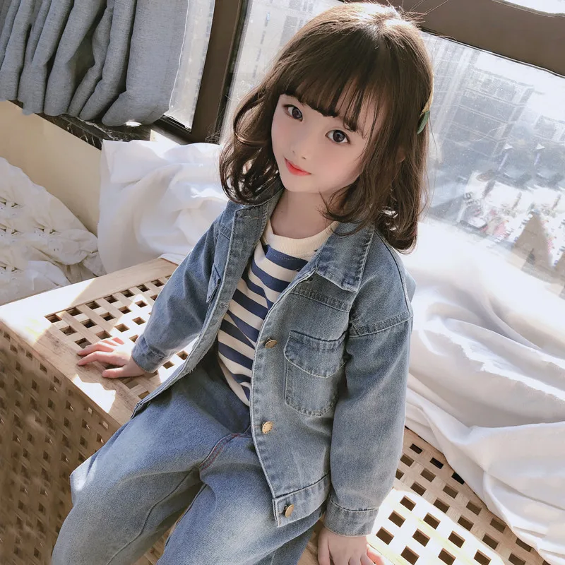 

2020 Spring And Autumn Children Western Style Comfortable Coat Girls Cute Cartoon Patterned Denim Jacket