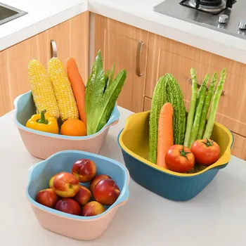 

Double Layer Fruit Strainer Balanced Washing Filter Fruit Vegetable Kitchen Basket Versatile Colander DIN889