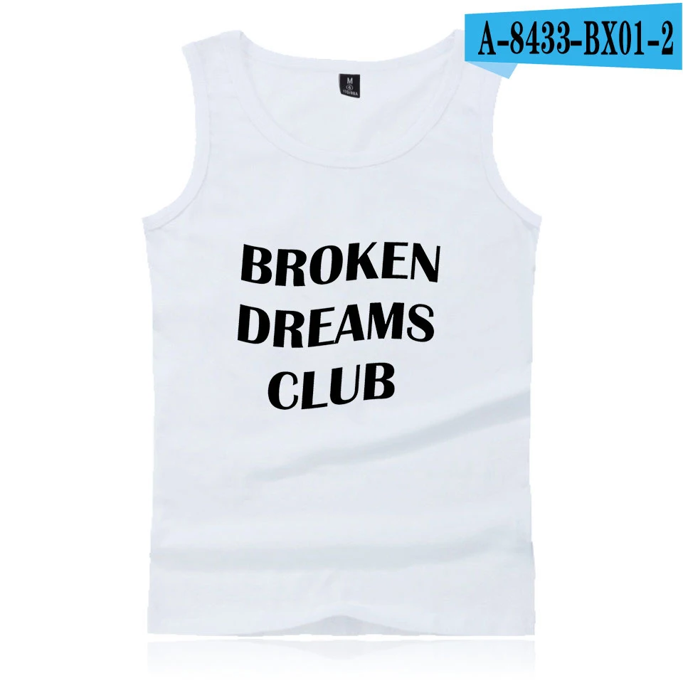 white Broken Dreams клуб печати Для мужчин с О-образным вырезом топы весна лето Харадзюку Повседневное модные спортивные без рукавов жилет, распродажа - Цвет: white