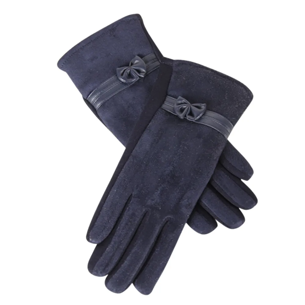 5 цветов, зимние теплые перчатки для женщин, 1 пара, женские перчатки с сенсорным экраном, замшевые женские перчатки с бантиком, перчатки с сенсорным экраном
