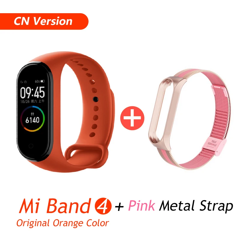CN Orange Pink M. Xiaomi Mi группа 3 4 глобальная Версия смарт-Браслет фитнес-браслет часы 3 большой сенсорный экран сообщение время сердечно - Цвет: CN Orange Pink M.